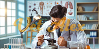 Diff quik stain in Veterinary medicine microscope